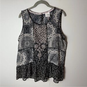 Knox Rose Blouse Size XL Sleeveless Top Embroidered Black Beige Navy Blue